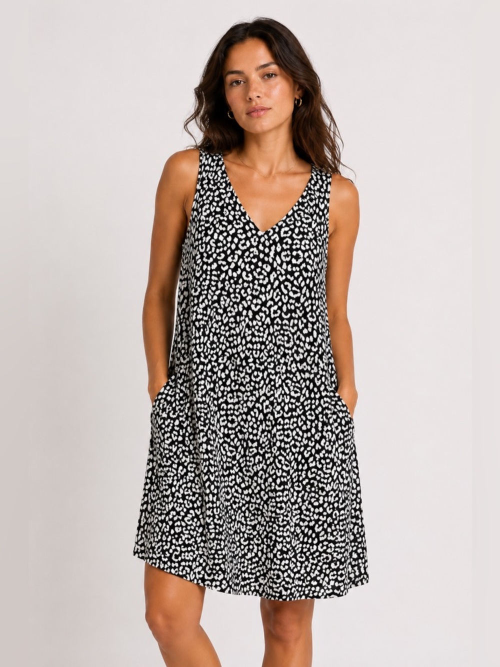 Lands End Leopard Print Sleeveless Dress Pocket 1X
